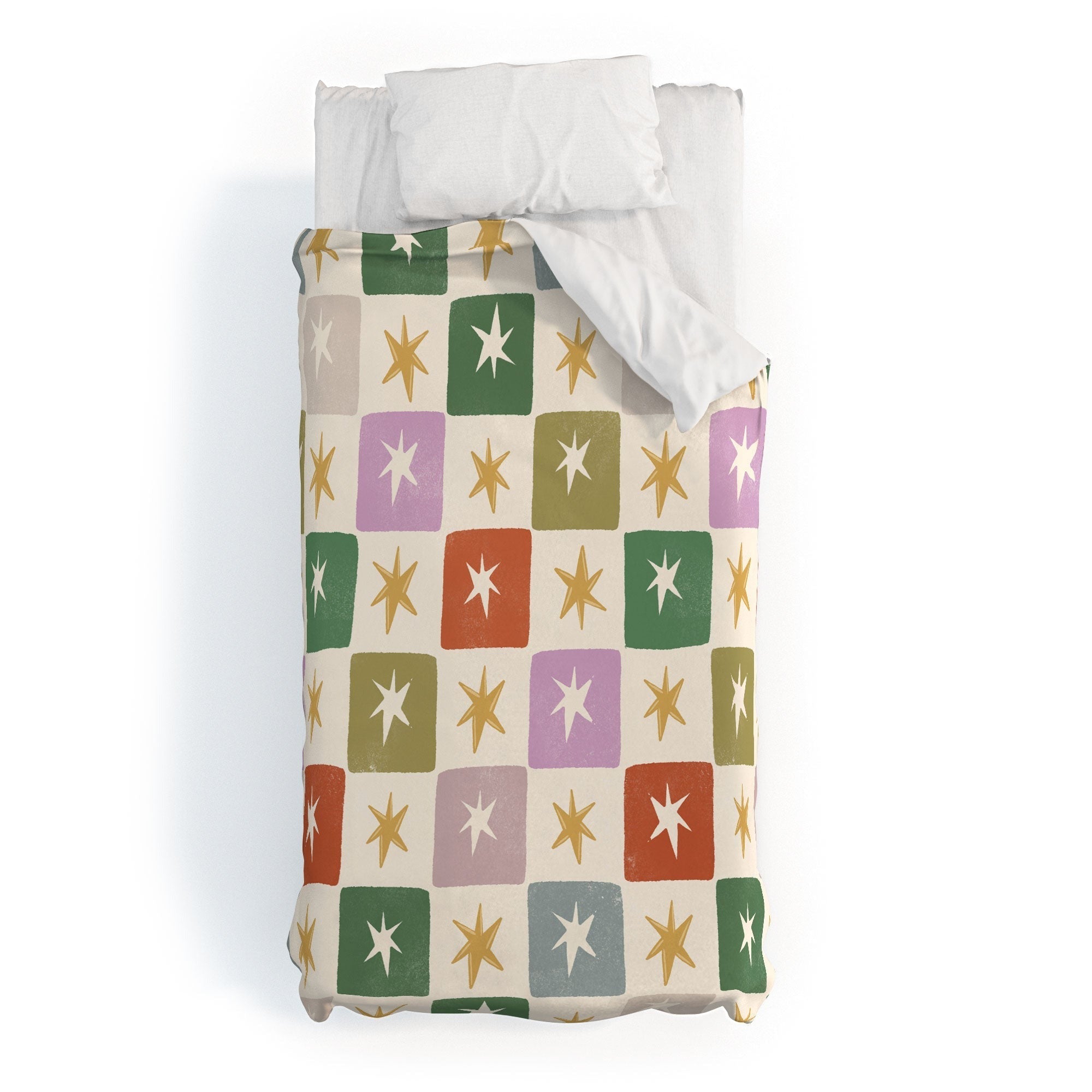 LouBruzzoni Retro Star Block Pattern Duvet Cover