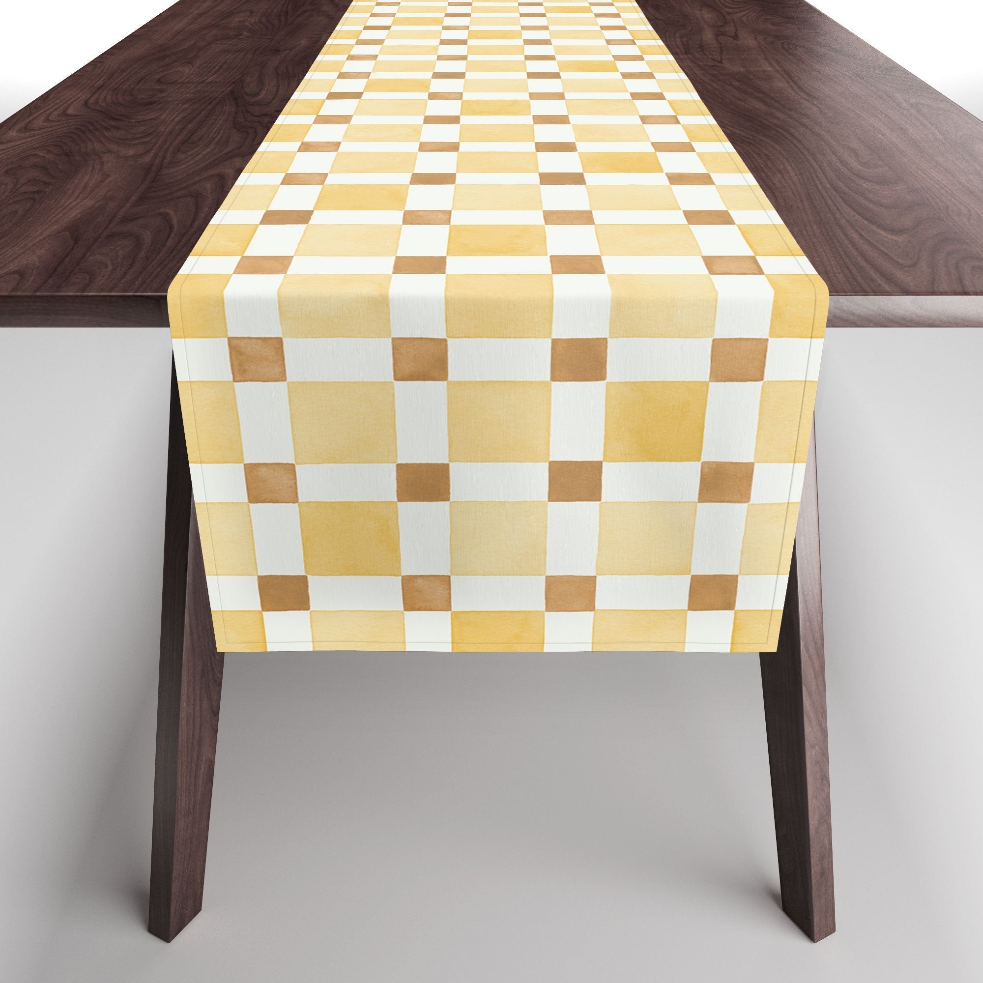 Ninola Design Everyday Artifact Checker Mosaic Tiles Geometry Yellow Table Runner