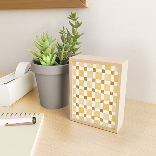 Ninola Design Everyday Artifact Checker Mosaic Tiles Geometry Yellow Framed Mini Art Print