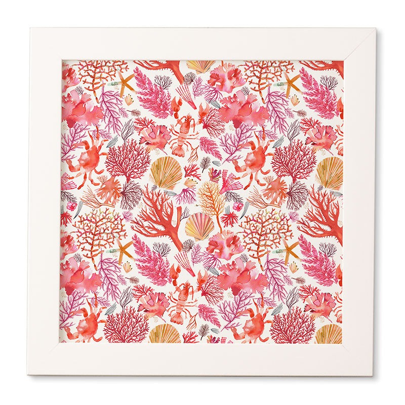 Ninola Design Botanic Retreat Coral Reef Crab Lobster Red Framed Wall Art