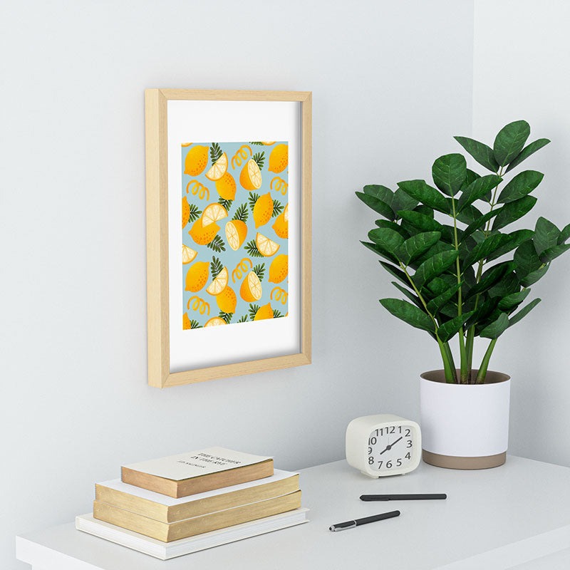 Jessica Molina Lemon Pattern on Sky Blue Recessed Framing Rectangle