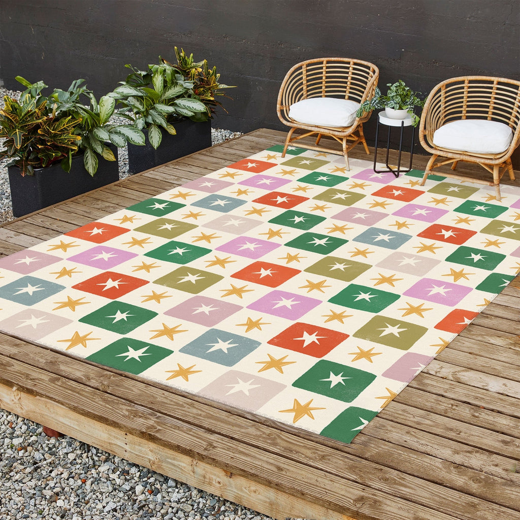 LouBruzzoni Retro Star Block Pattern Outdoor Rug