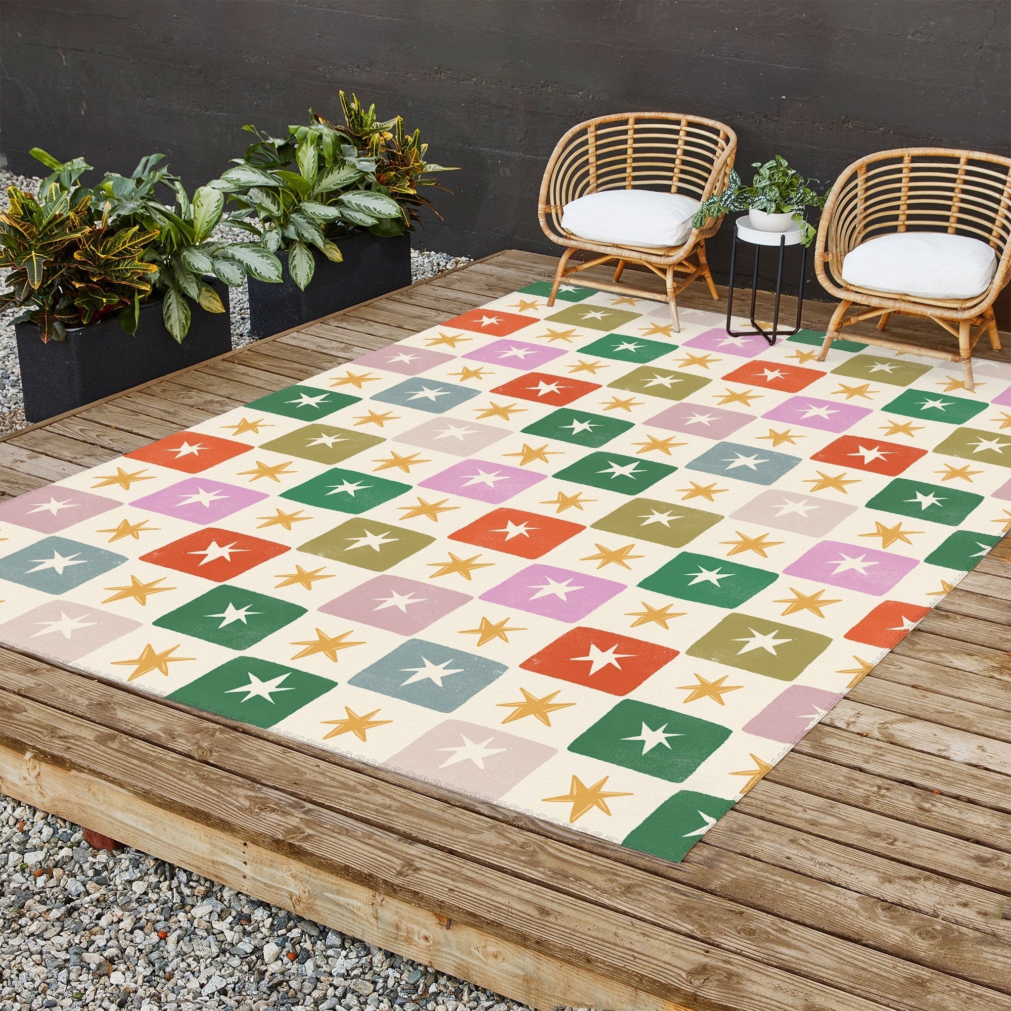 LouBruzzoni Retro Star Block Pattern Outdoor Rug