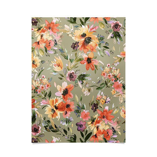 Ninola Design Botanic Retreat Painterly Tropical Flowers Sage Green Poster