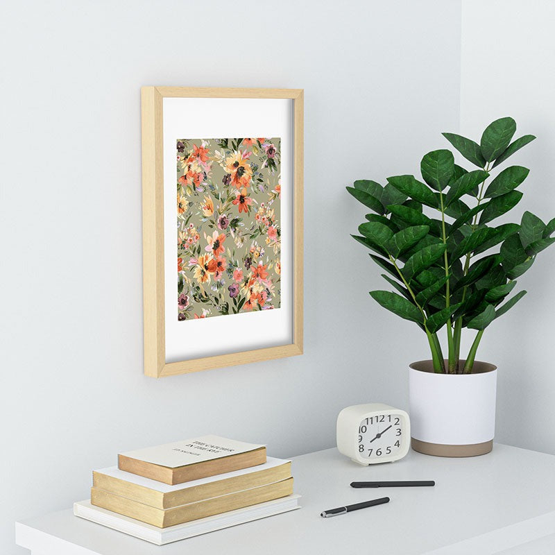 Ninola Design Botanic Retreat Painterly Tropical Flowers Sage Green Recessed Framing Rectangle