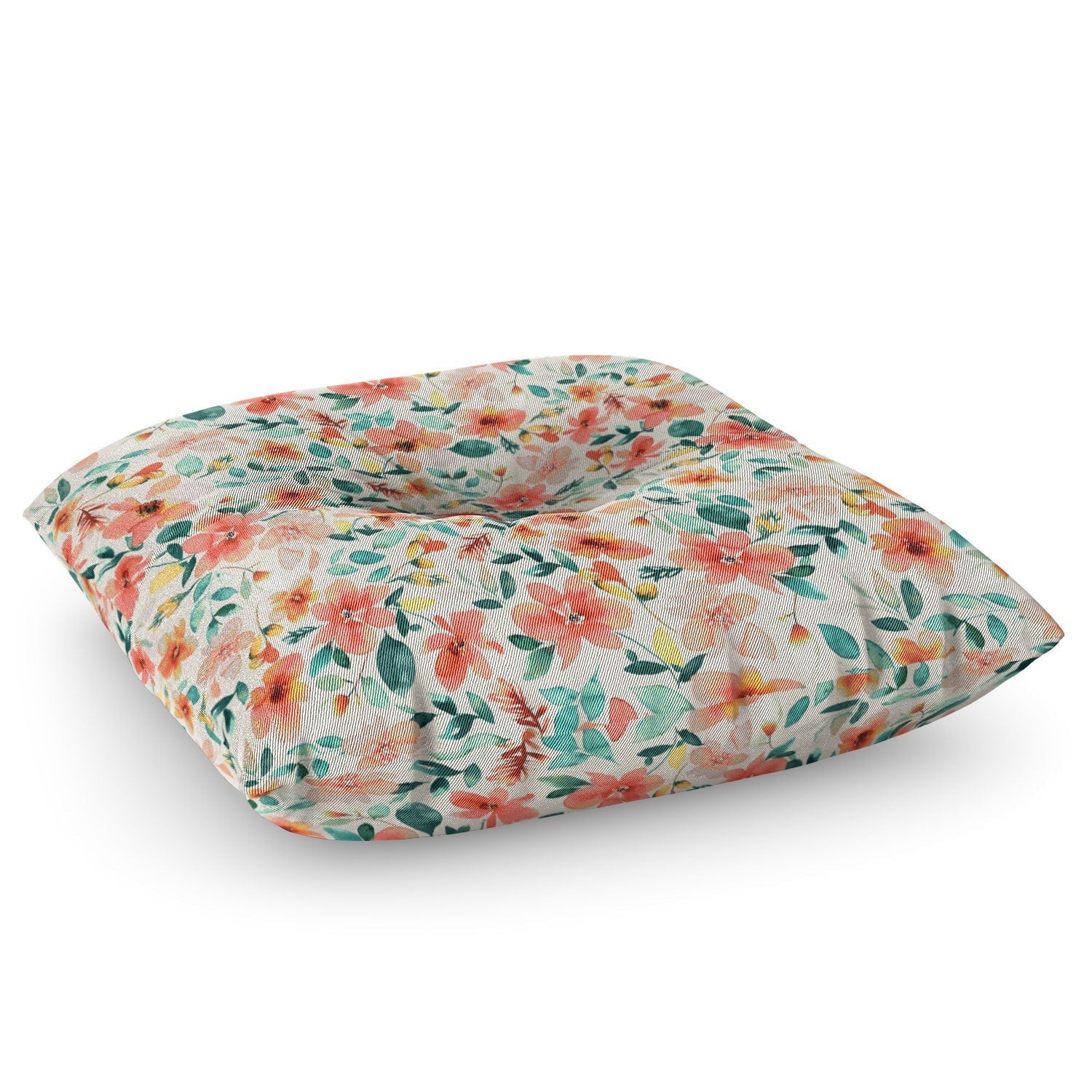 Ninola Design Botanic Retreat Tropical Whimsical Flowers Coral Green Floor Pillow Square