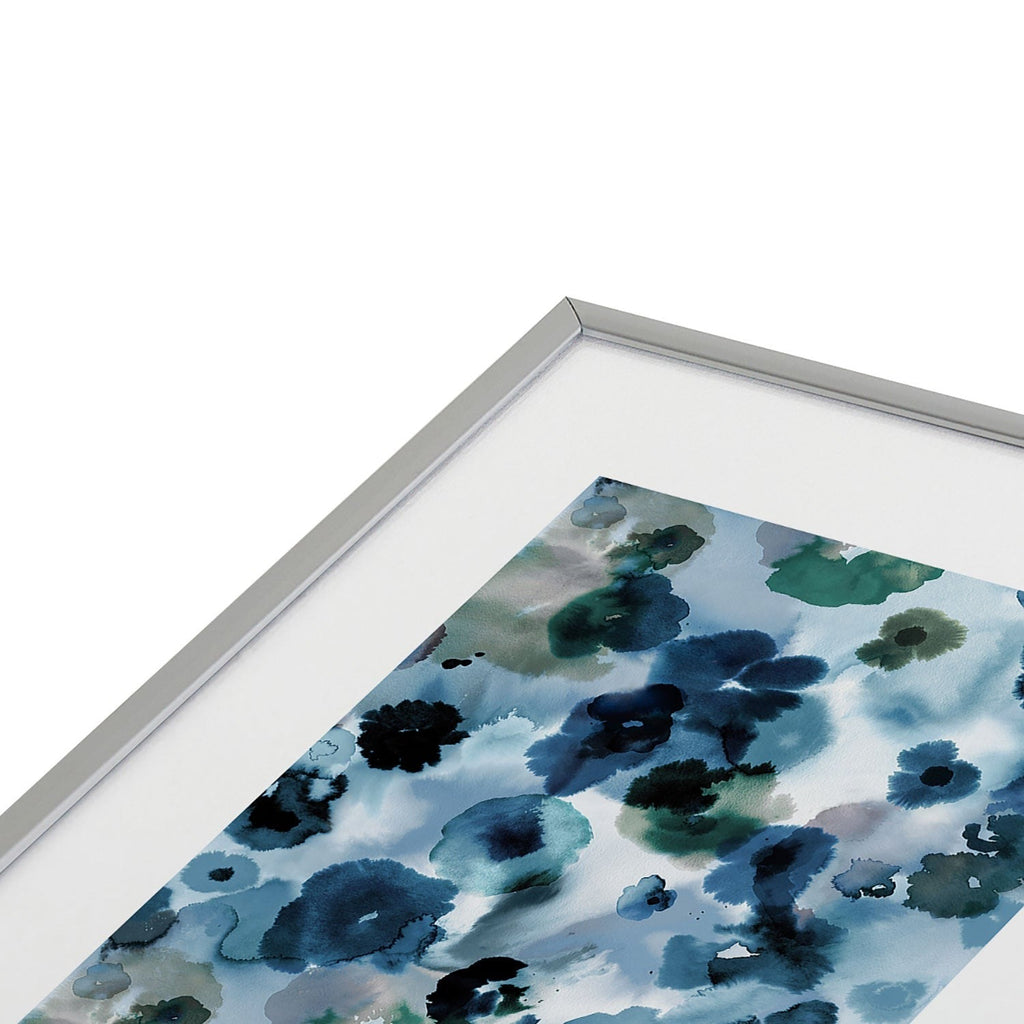 Ninola Design Botanic Retreat Ombre Abstract Watercolor Flowers Blue Navy Metal Framed Art Print