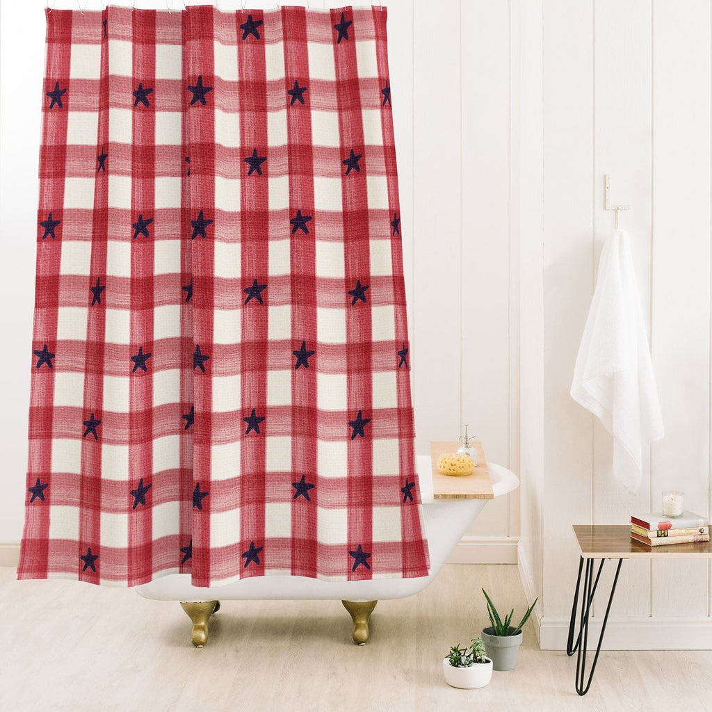 DENY Designs Red Gingham plus Stars Shower Curtain