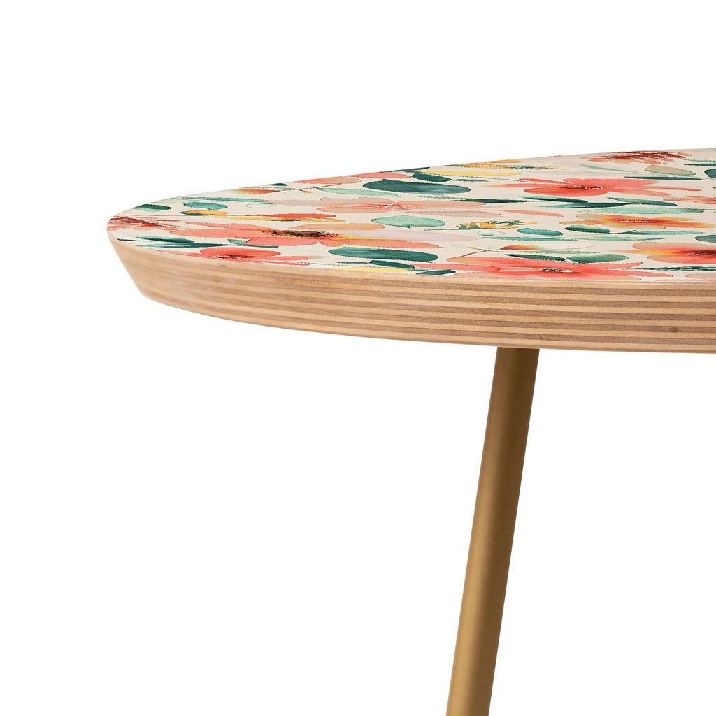 Ninola Design Botanic Retreat Tropical Whimsical Flowers Coral Green Round Side Table