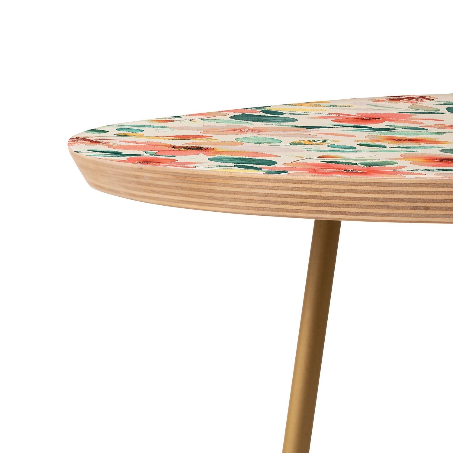 Ninola Design Botanic Retreat Tropical Whimsical Flowers Coral Green Round Side Table