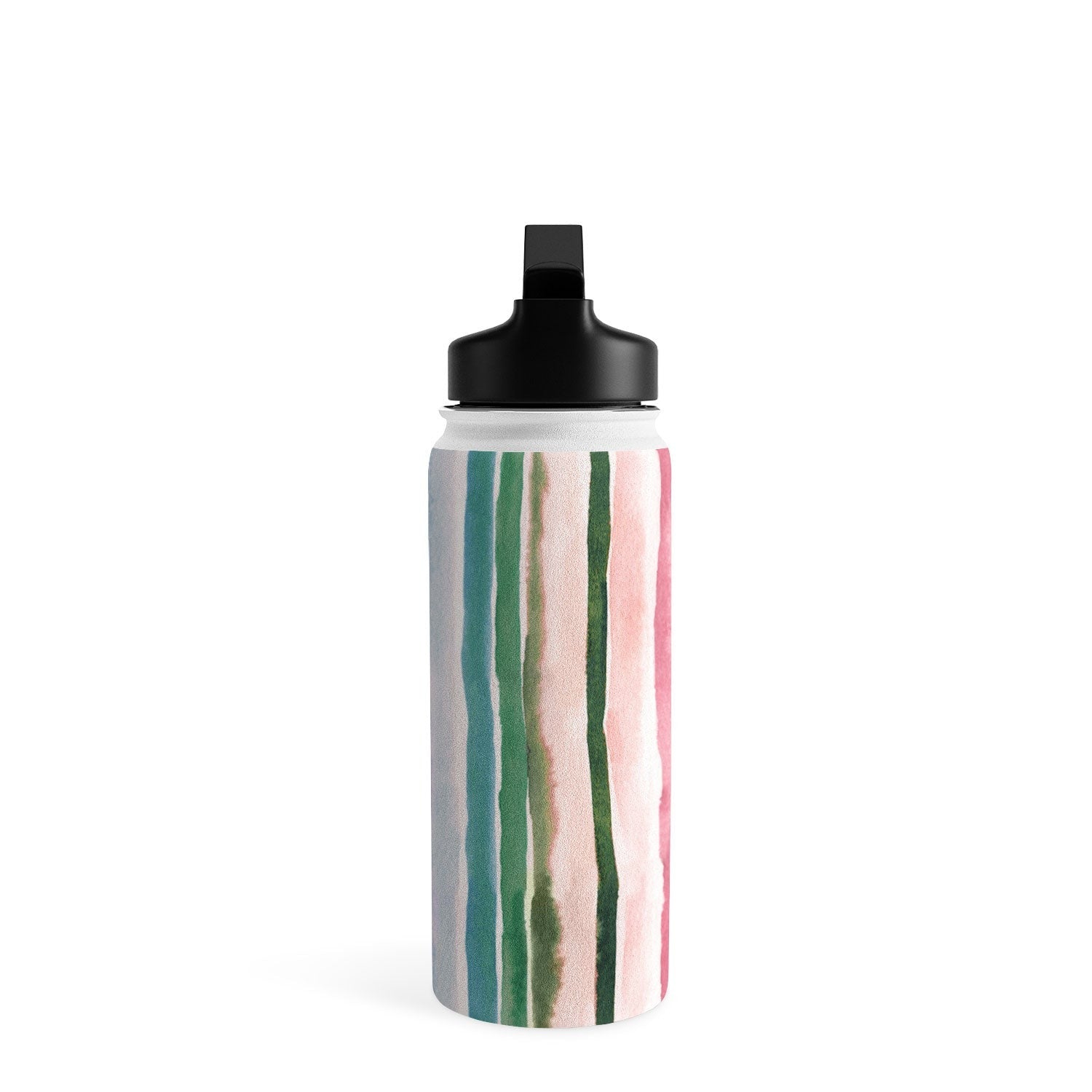 Ninola Design Botanic Retreat Watercolor Stripes Green Orange Red Water Bottle