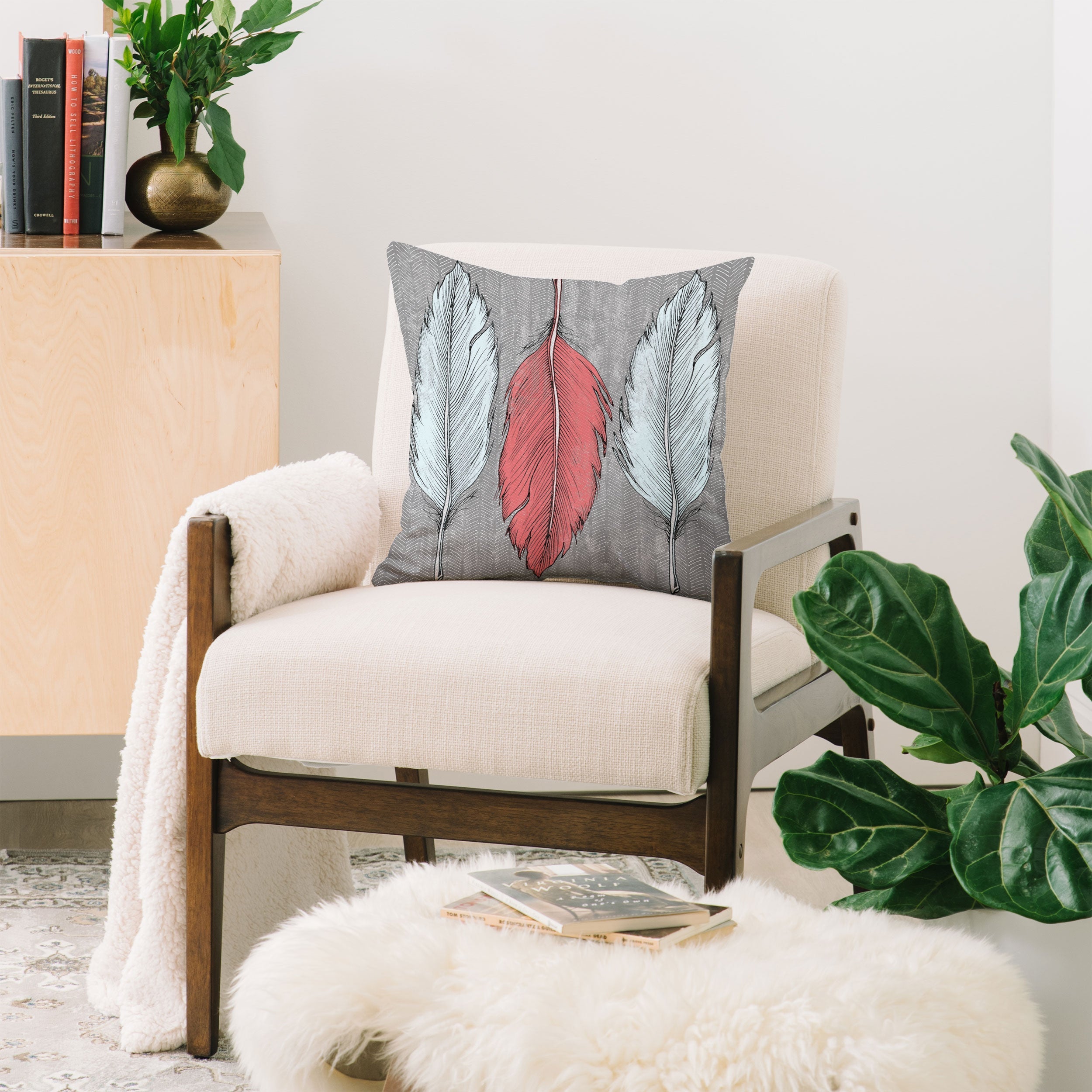 Wesley Bird Feathered Throw Pillow