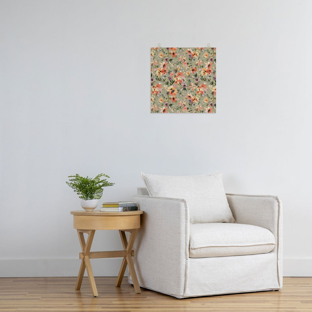 Ninola Design Botanic Retreat Painterly Tropical Flowers Sage Green Art Print