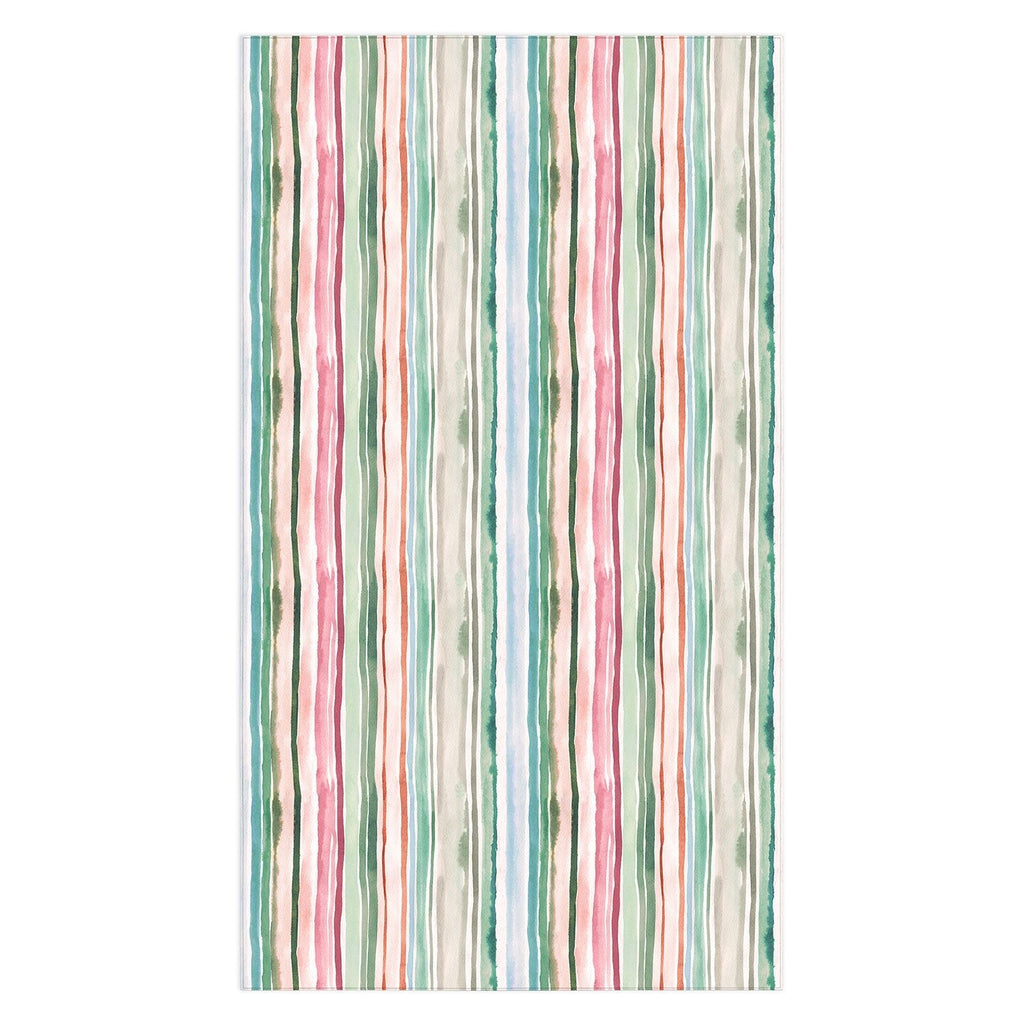 Ninola Design Botanic Retreat Watercolor Stripes Green Orange Red Tablecloth