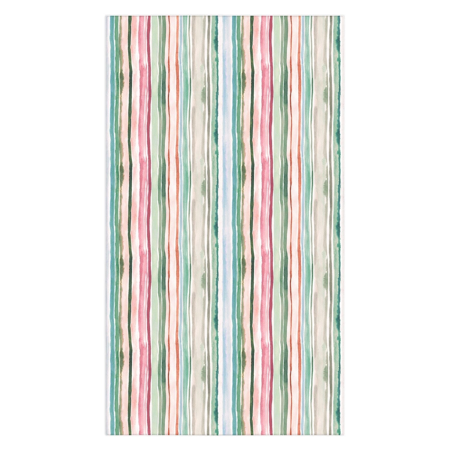 Ninola Design Botanic Retreat Watercolor Stripes Green Orange Red Tablecloth