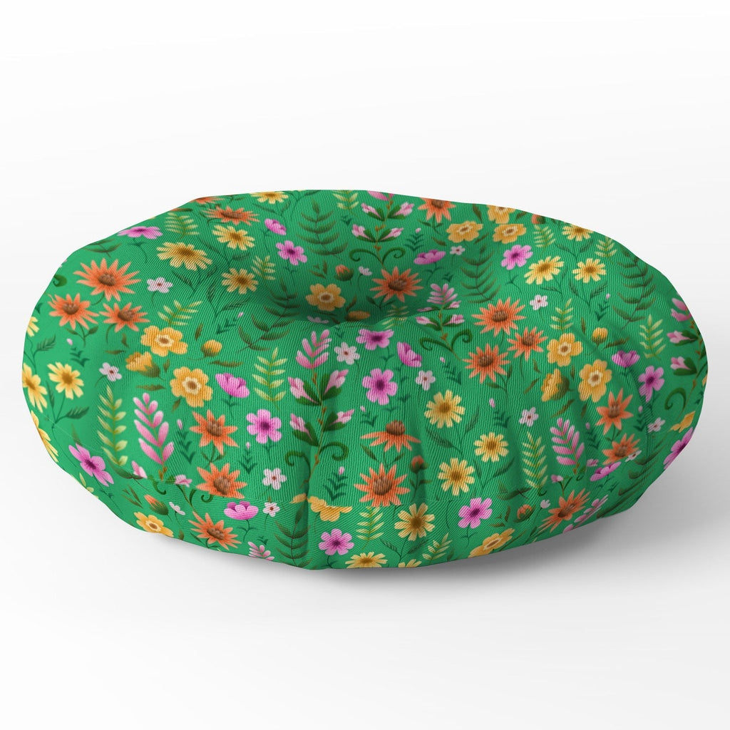 Pimlada Phuapradit Ditsy Spring Floral Green Floor Pillow Round