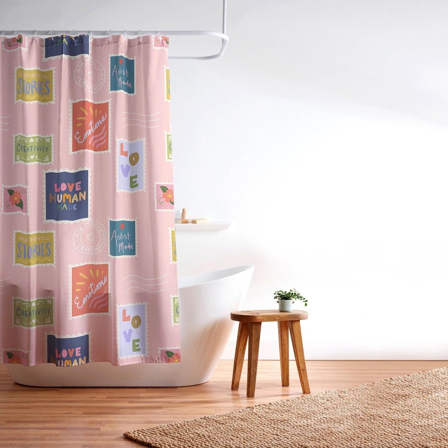Design by Spark Love Human Made Stamps Shower Curtain