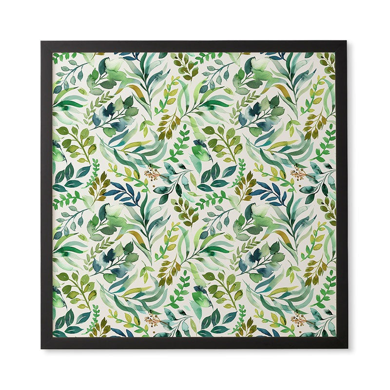 Ninola Design Botanic Retreat Loose Botanical Leaves Watercolor Green Framed Wall Art