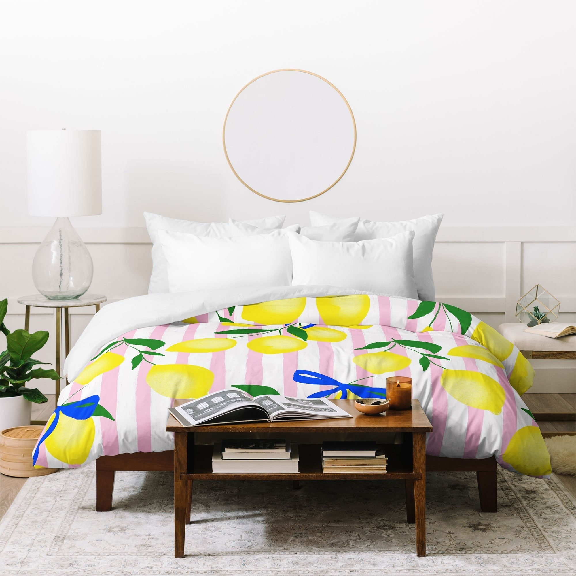 Design by Spark Zesty Lemons and Stripes Duvet Cover