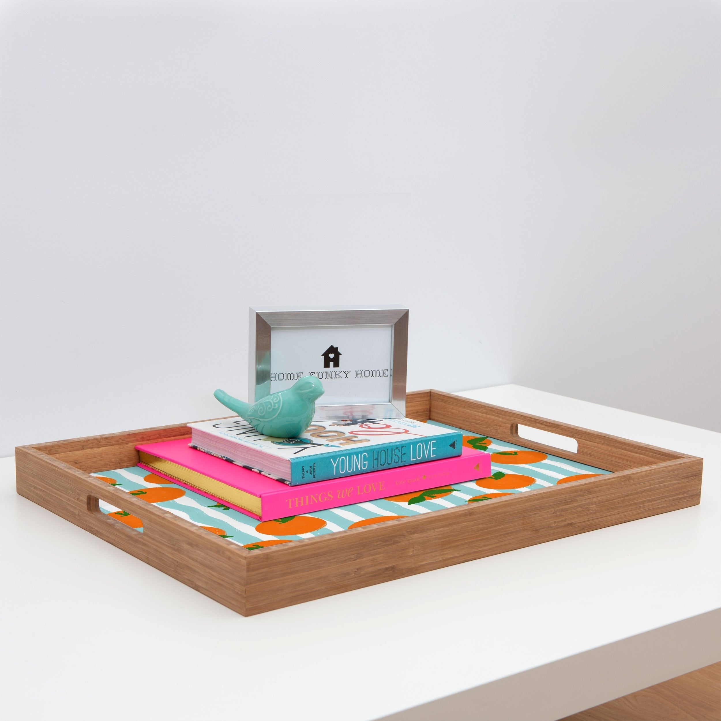 Design by Spark Zesty Oranges and Stripes Rectangular Tray