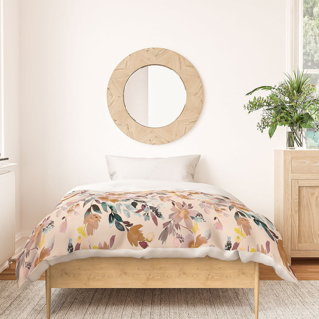 Ninola Design Botanic Retreat Floral Oleander Whimsical Soft Pink Duvet Cover