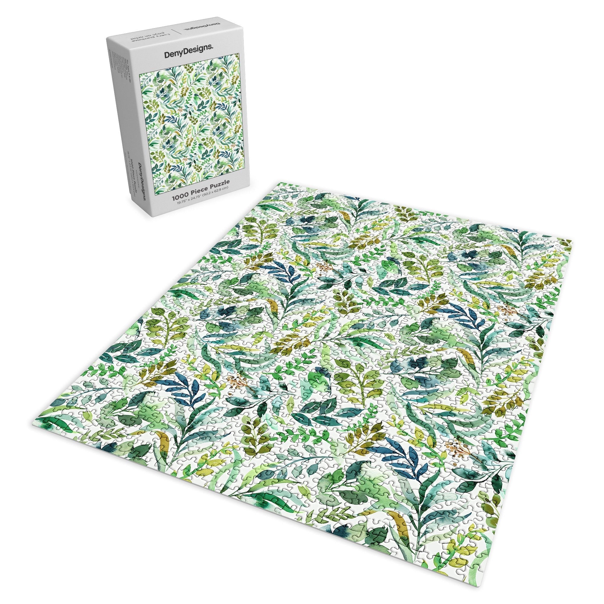 Ninola Design Botanic Retreat Loose Botanical Leaves Watercolor Green Puzzle