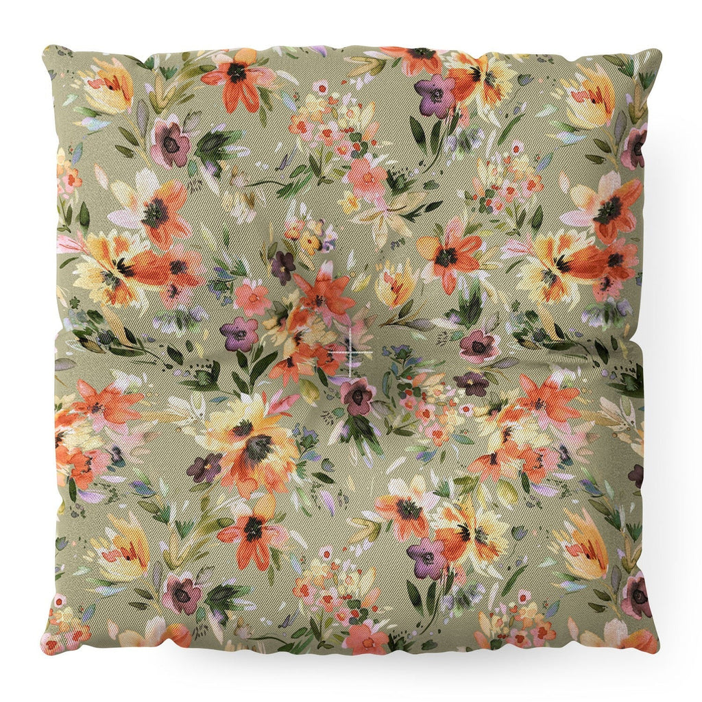 Ninola Design Botanic Retreat Floral Oleander Whimsical Teal Green Floor Pillow Square