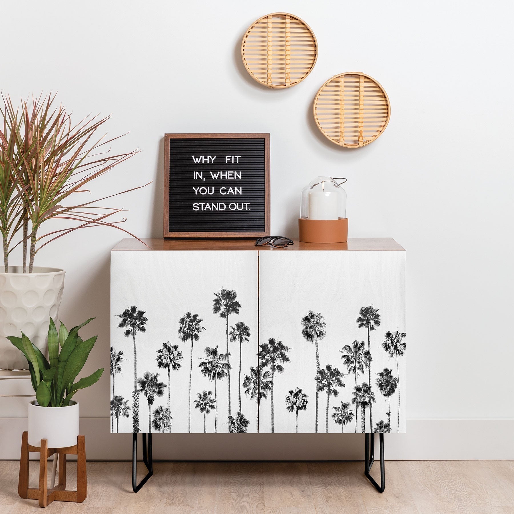 Gal Design Black And White Palms Credenza
