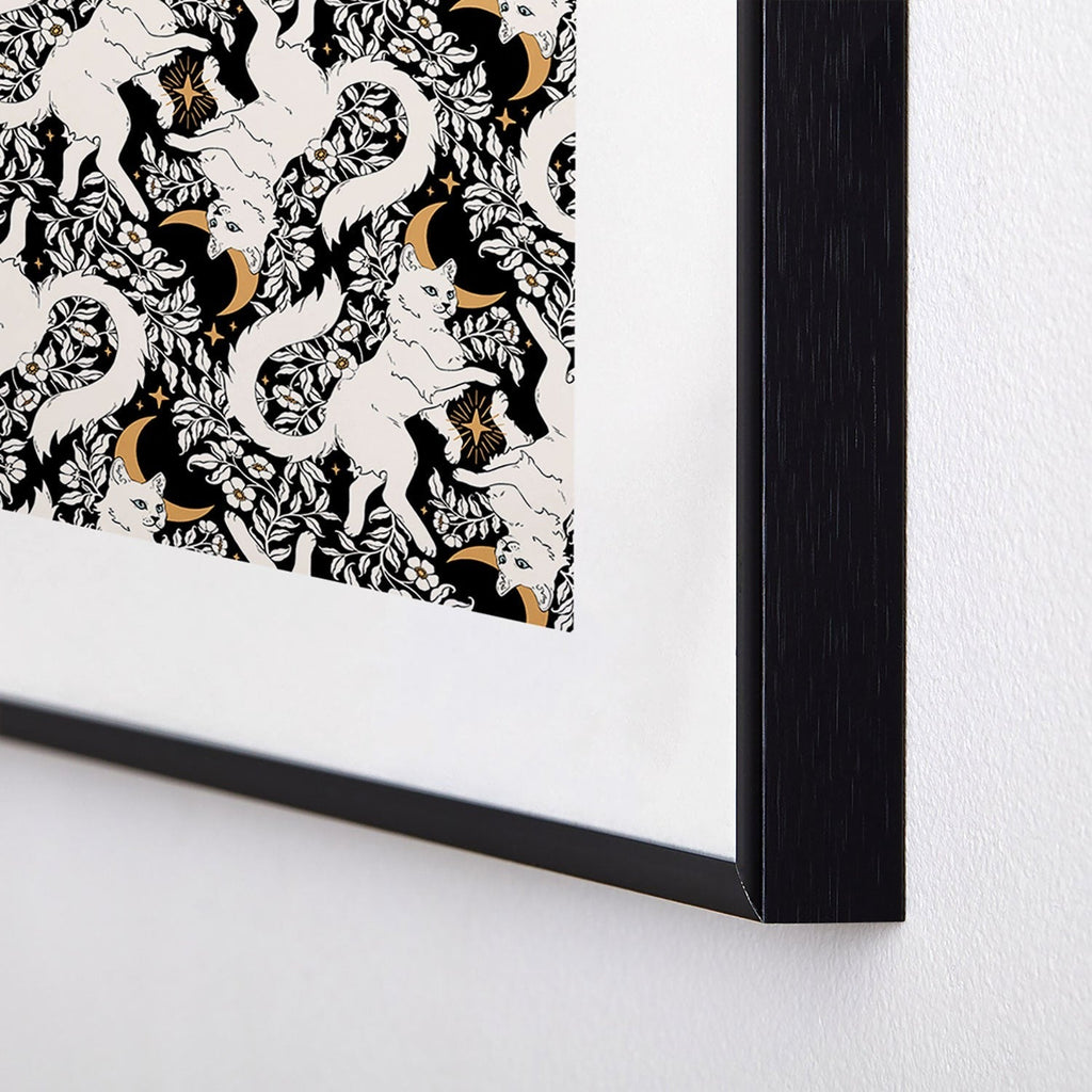 Avenie Celestial Cats Gold Metal Framed Art Print