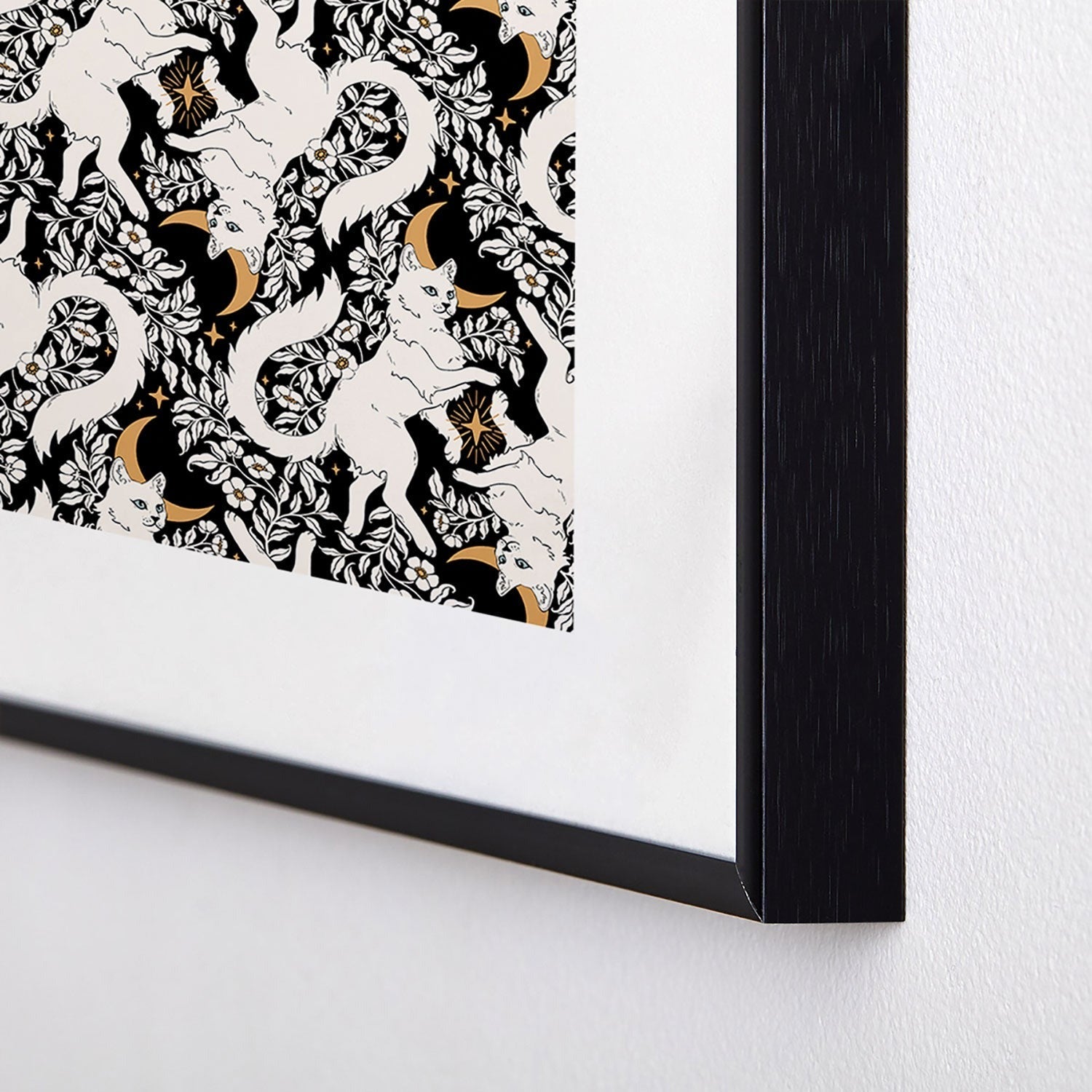 Avenie Celestial Cats Gold Metal Framed Art Print
