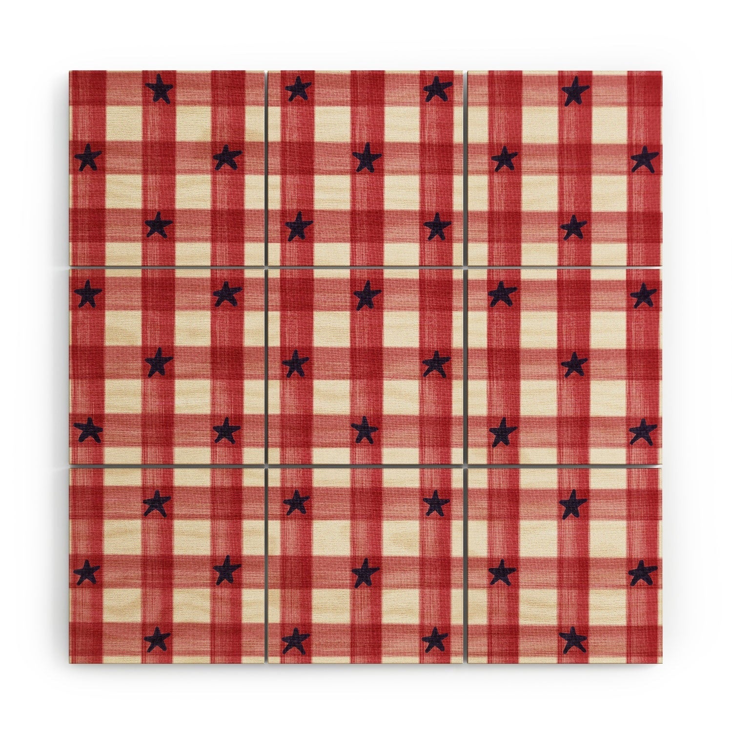 DENY Designs Red Gingham plus Stars Wood Wall Mural