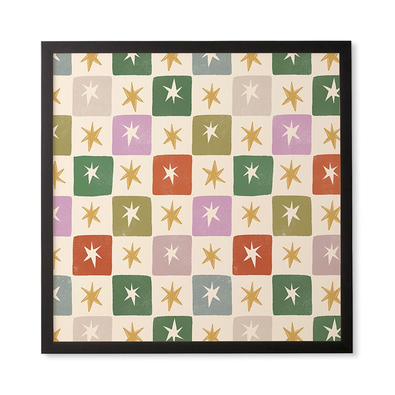 LouBruzzoni Retro Star Block Pattern Framed Wall Art