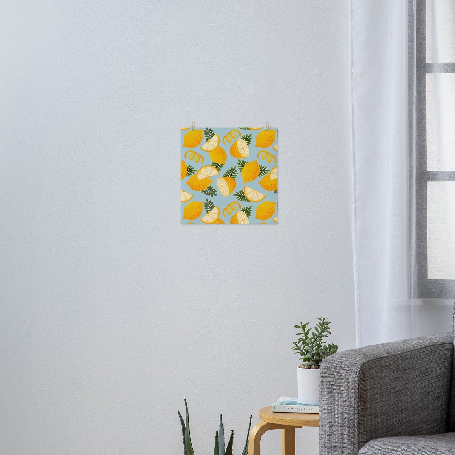 Jessica Molina Lemon Pattern on Sky Blue Art Print