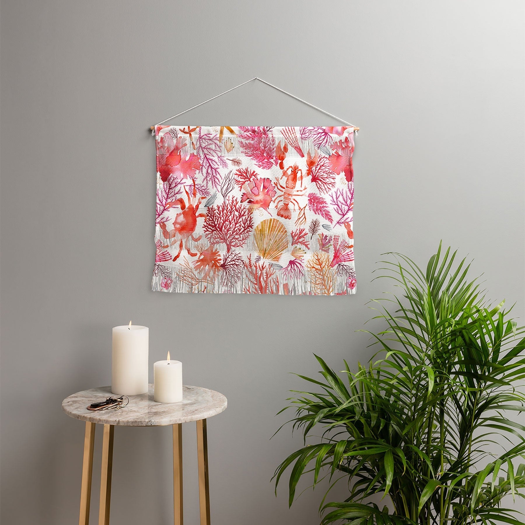 Ninola Design Botanic Retreat Coral Reef Crab Lobster Red Wall Hanging Landscape