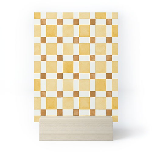 Ninola Design Everyday Artifact Checker Mosaic Tiles Geometry Yellow Mini Art Print