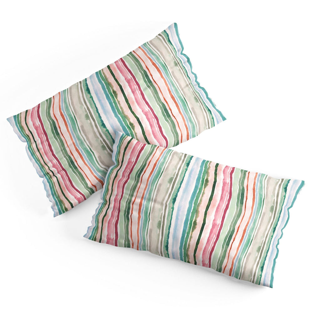 Ninola Design Botanic Retreat Watercolor Stripes Green Orange Red Pillow Shams