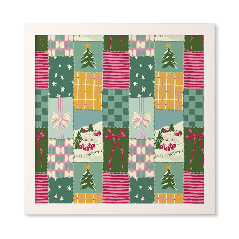 LouBruzzoni Cozy Christmas Patchwork Framed Wall Art