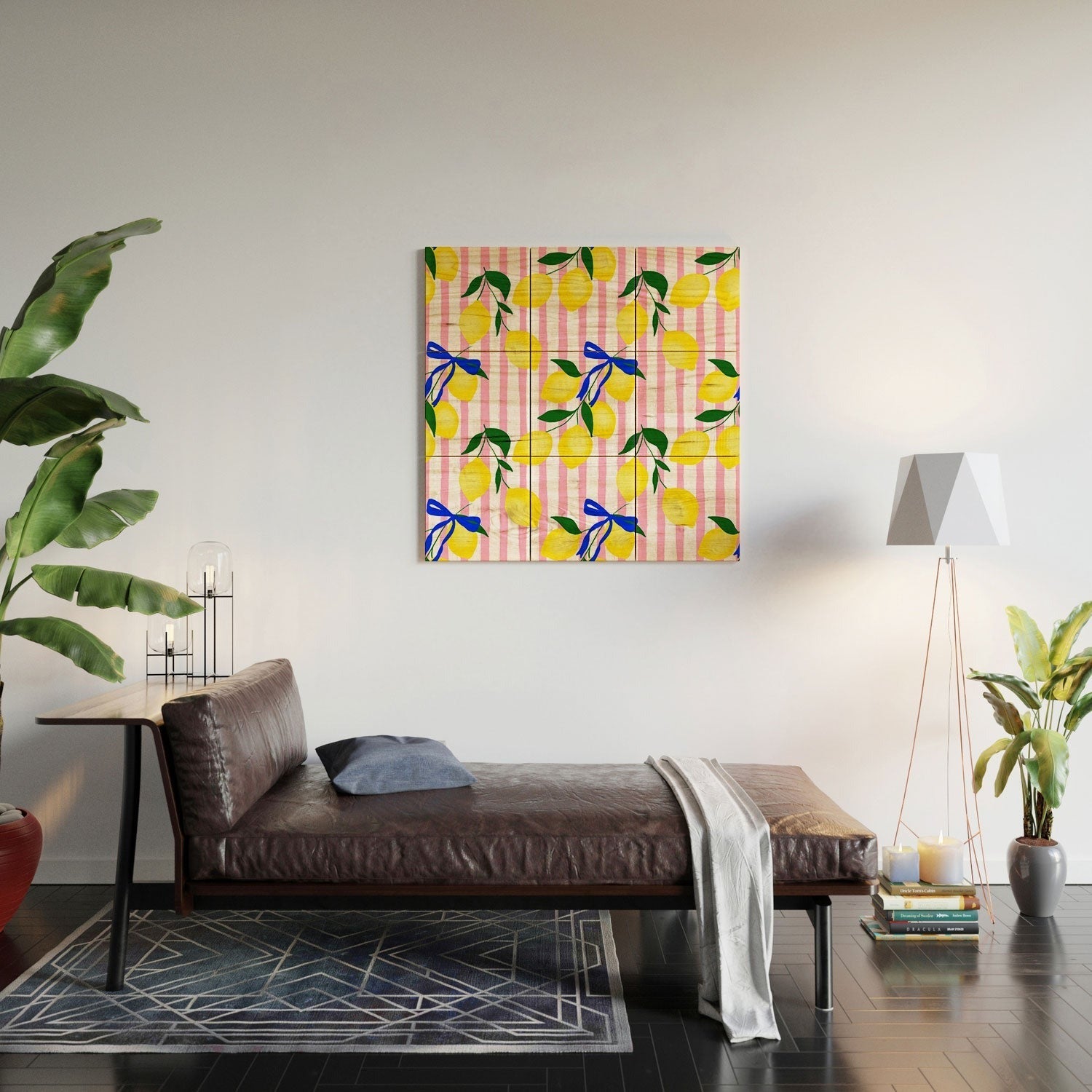 Design by Spark Zesty Lemons and Stripes Wood Wall Mural