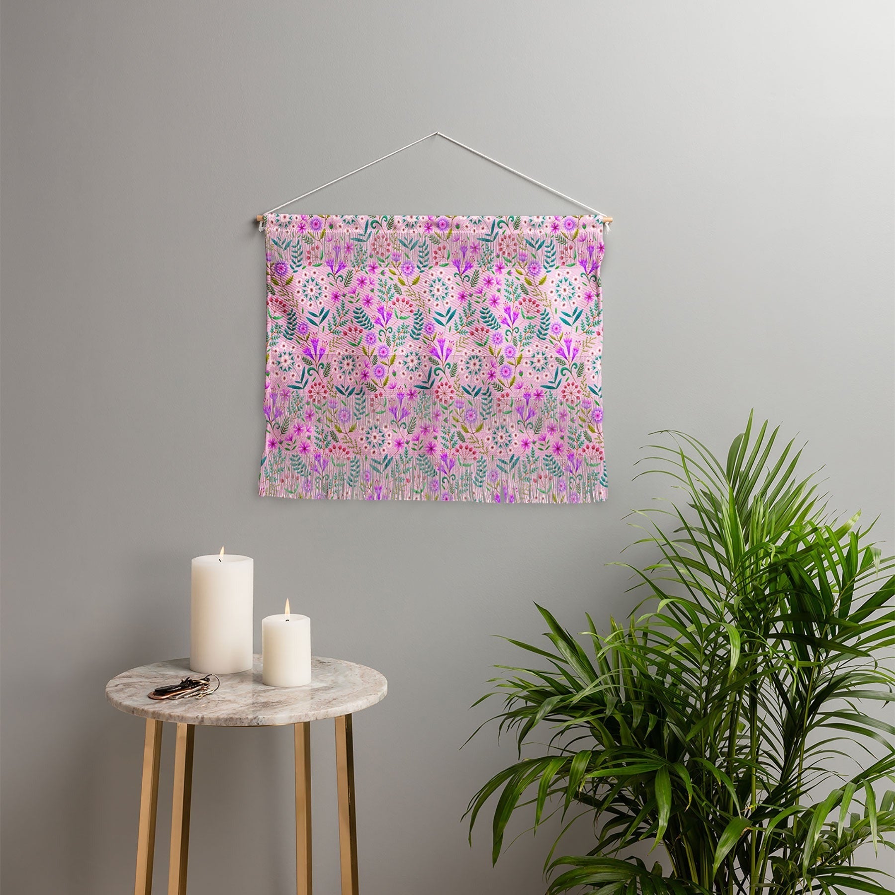 Pimlada Phuapradit Ditsy Purple Floral Half Drop Wall Hanging Landscape