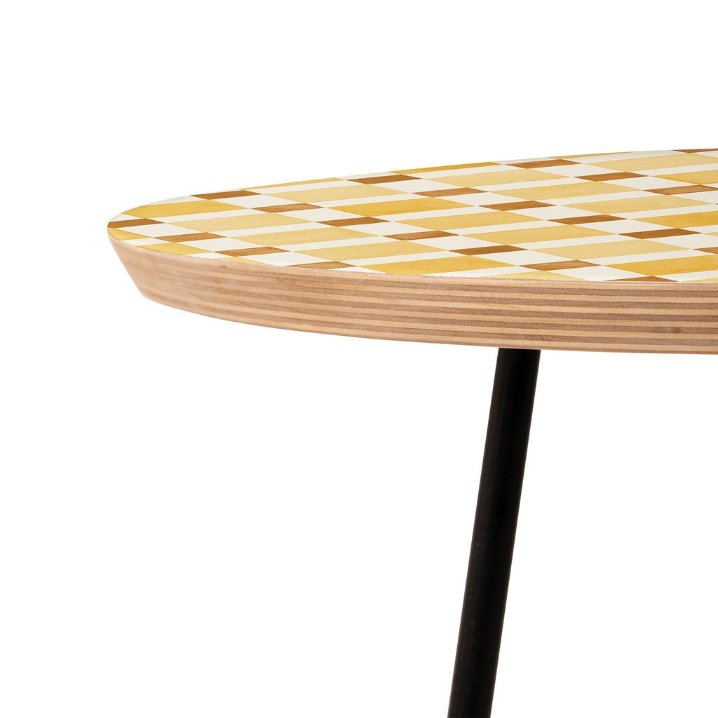 Ninola Design Everyday Artifact Checker Mosaic Tiles Geometry Yellow Round Side Table