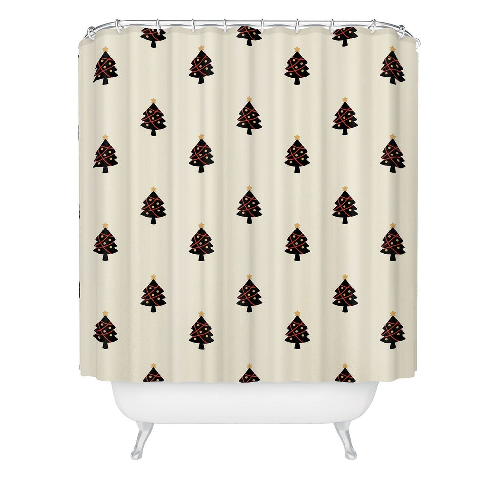 Design by Spark Black And Gold Christmas Tree Shower Curtain