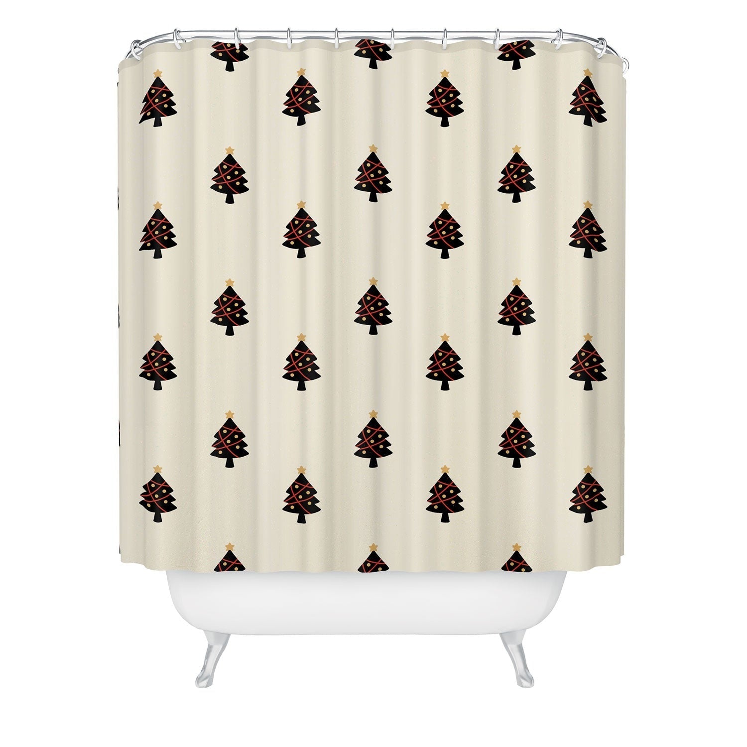 Design by Spark Black And Gold Christmas Tree Shower Curtain