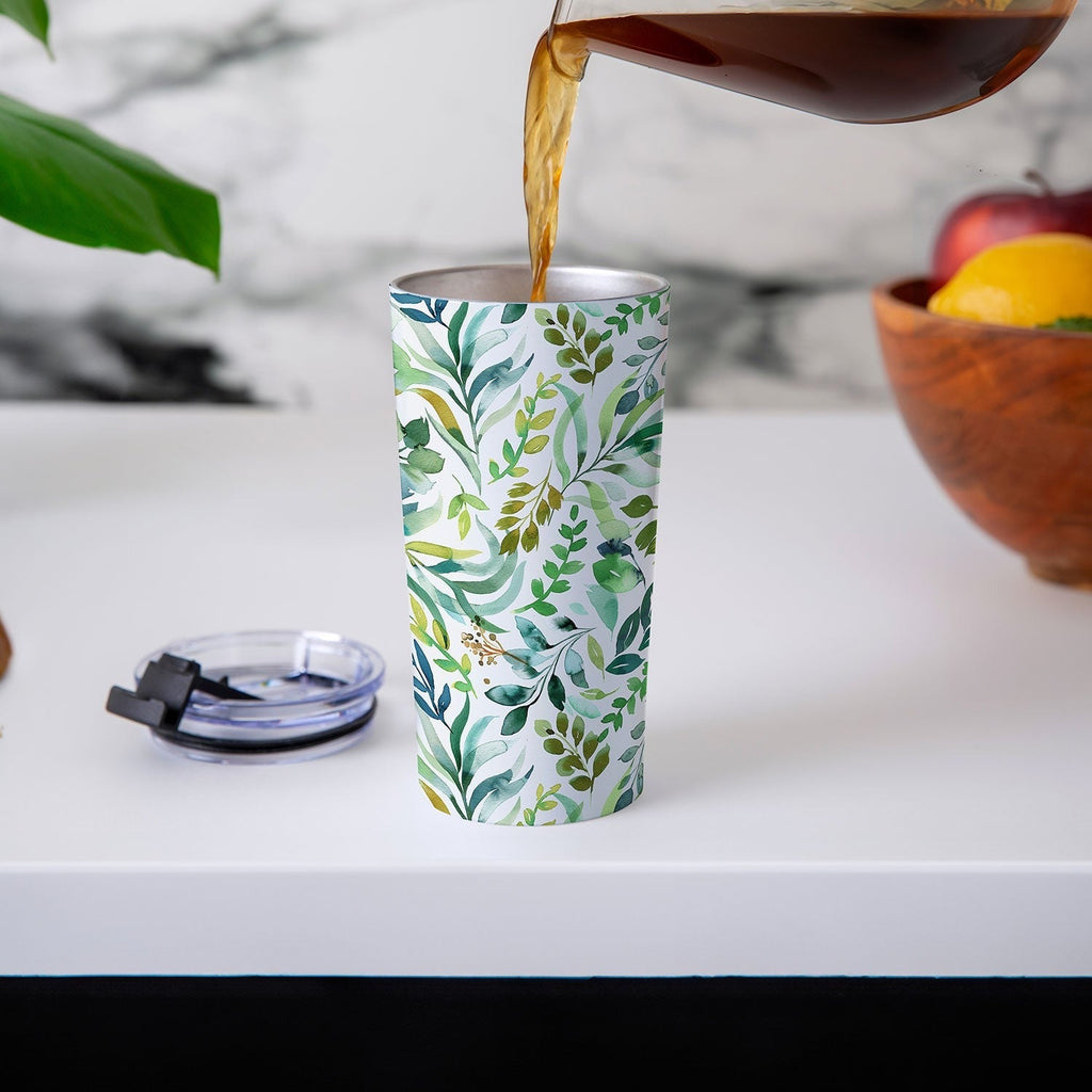 Ninola Design Botanic Retreat Loose Botanical Leaves Watercolor Green Travel Mug