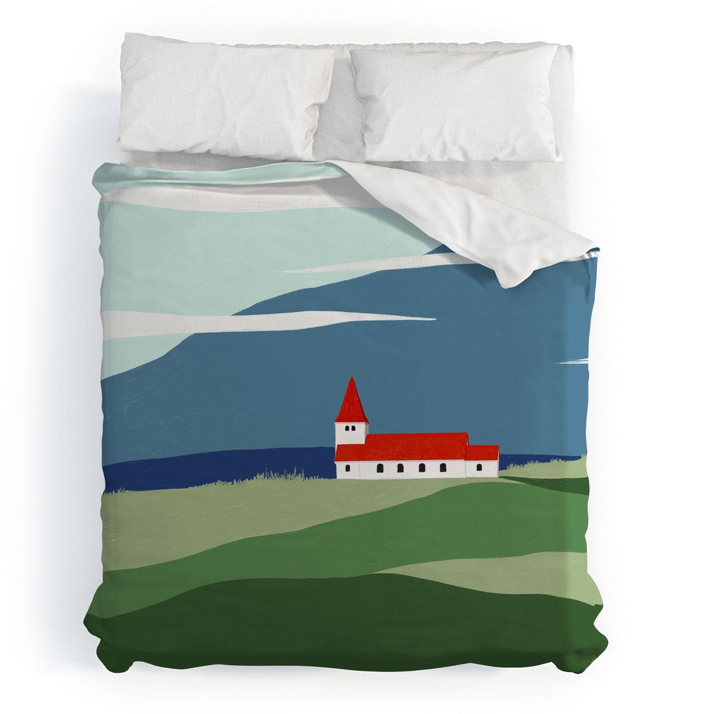 Valeria Frustaci Red roof in Iceland Duvet Cover