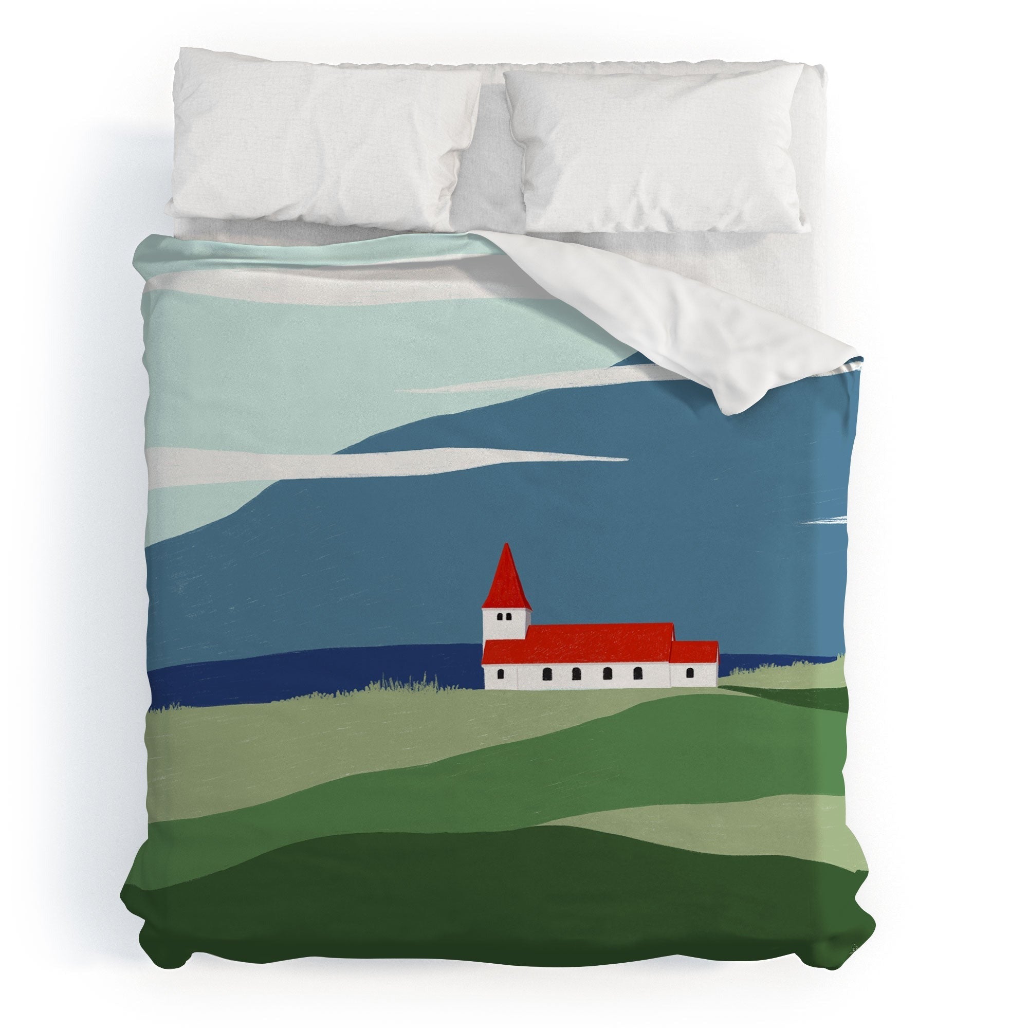Valeria Frustaci Red roof in Iceland Duvet Cover