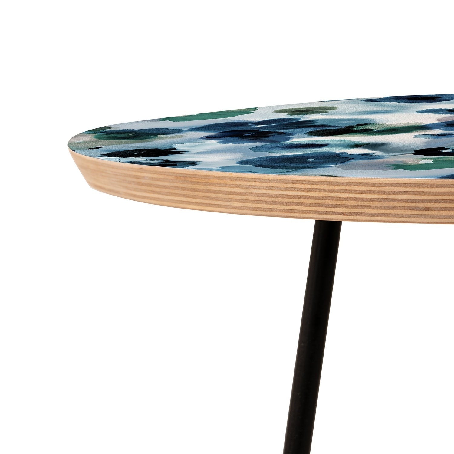 Ninola Design Botanic Retreat Ombre Abstract Watercolor Flowers Blue Navy Round Side Table