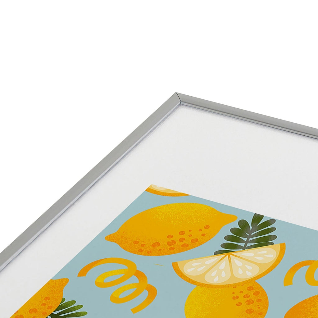 Jessica Molina Lemon Pattern on Sky Blue Metal Framed Art Print
