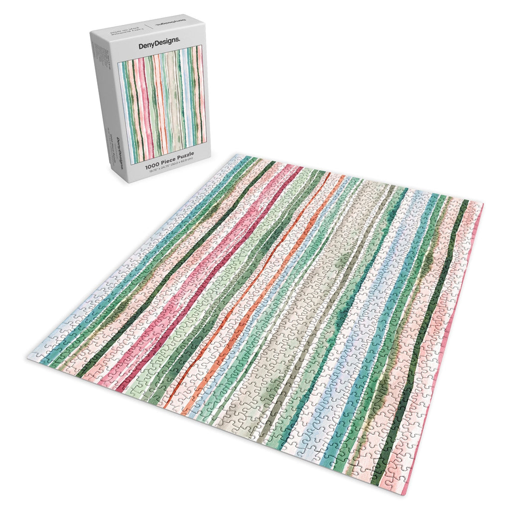 Ninola Design Botanic Retreat Watercolor Stripes Green Orange Red Puzzle