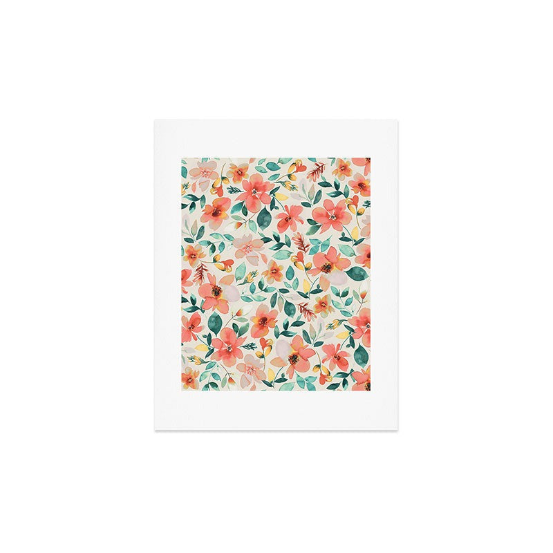 Ninola Design Botanic Retreat Tropical Whimsical Flowers Coral Green Art Print