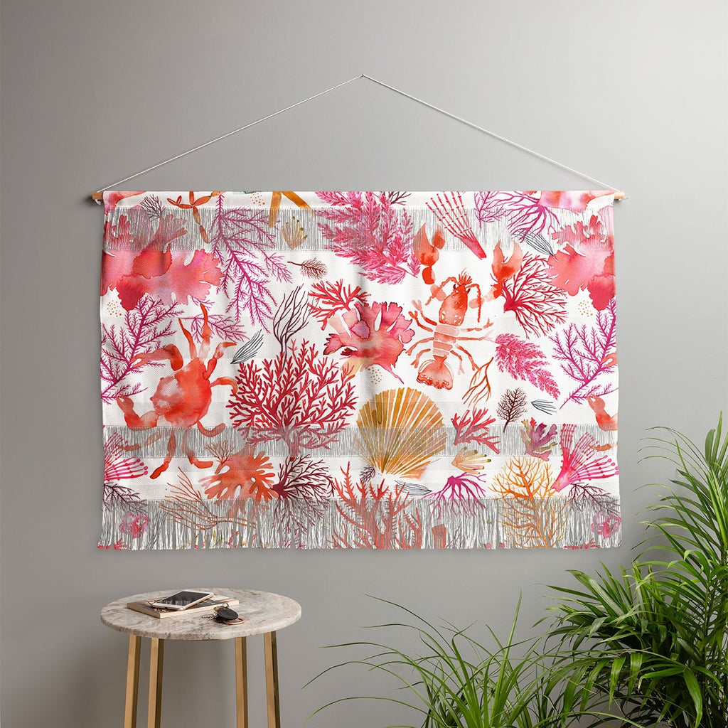 Ninola Design Botanic Retreat Coral Reef Crab Lobster Red Wall Hanging Landscape